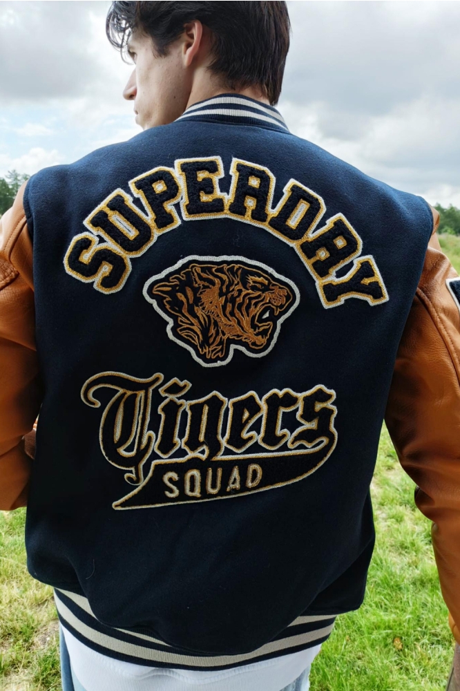 VINTAGE PATCHED VARSITY JKT M5012183A ECLIPSE NAVY/MUSTARD